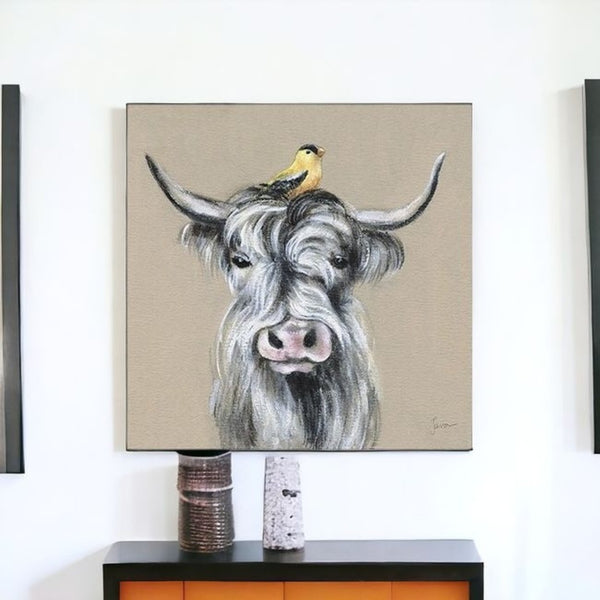 HomeRoots Cute Highland Cow Canvas Art Print - Whimsical Farmhouse Decor for Home and Office Spaces 30"x30" 398945