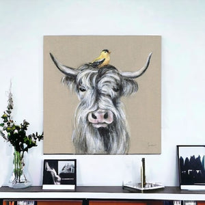 HomeRoots Cute Highland Cow Canvas Art Print - Whimsical Farmhouse Decor for Home and Office Spaces 30"x30" 398945
