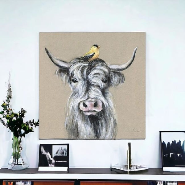 HomeRoots Cute Highland Cow Canvas Art Print - Whimsical Farmhouse Decor for Home and Office Spaces 30"x30" 398945