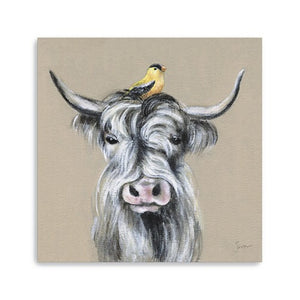 HomeRoots Cute Highland Cow Canvas Art Print - Whimsical Farmhouse Decor for Home and Office Spaces 40"x40" 398946