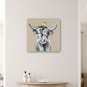HomeRoots Cute Highland Cow Canvas Art Print - Whimsical Farmhouse Decor for Home and Office Spaces 40"x40" 398946