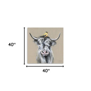 HomeRoots Cute Highland Cow Canvas Art Print - Whimsical Farmhouse Decor for Home and Office Spaces 40"x40" 398946