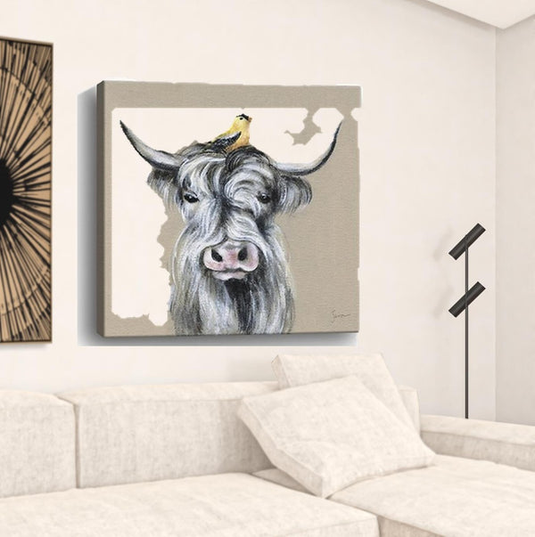 HomeRoots Cute Highland Cow Canvas Art Print - Whimsical Farmhouse Decor for Home and Office Spaces 40"x40" 398946