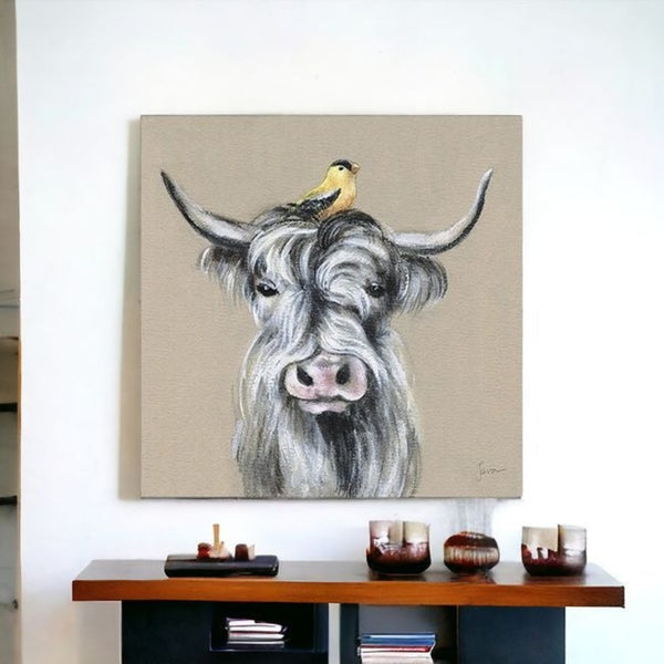 HomeRoots Cute Highland Cow Canvas Art Print - Whimsical Farmhouse Decor for Home and Office Spaces 40"x40" 398946