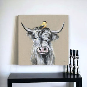 HomeRoots Cute Highland Cow Canvas Art Print - Whimsical Farmhouse Decor for Home and Office Spaces 40"x40" 398946