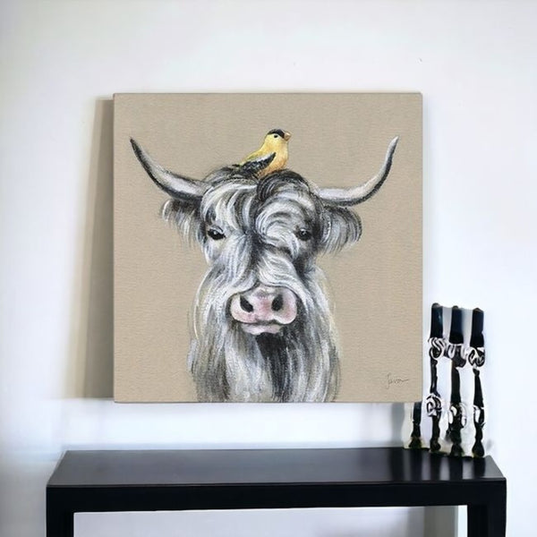 HomeRoots Cute Highland Cow Canvas Art Print - Whimsical Farmhouse Decor for Home and Office Spaces 40"x40" 398946
