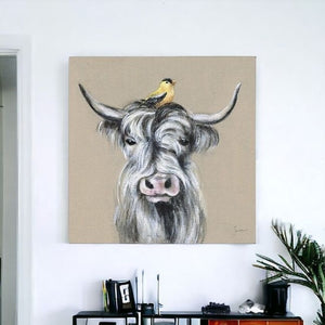 HomeRoots Cute Highland Cow Canvas Art Print - Whimsical Farmhouse Decor for Home and Office Spaces 40"x40" 398946