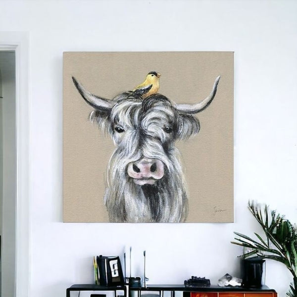 HomeRoots Cute Highland Cow Canvas Art Print - Whimsical Farmhouse Decor for Home and Office Spaces 40"x40" 398946