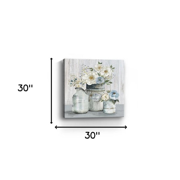 HomeRoots Rustic Grey Floral Canvas Print - Unframed Wall Art for Modern Farmhouse and Minimalist Spaces 30"x30" 398951