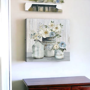 HomeRoots Rustic Grey Floral Canvas Print - Unframed Wall Art for Modern Farmhouse and Minimalist Spaces 30"x30" 398951