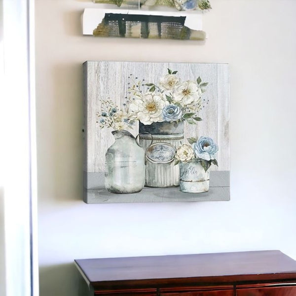 HomeRoots Rustic Grey Floral Canvas Print - Unframed Wall Art for Modern Farmhouse and Minimalist Spaces 30"x30" 398951