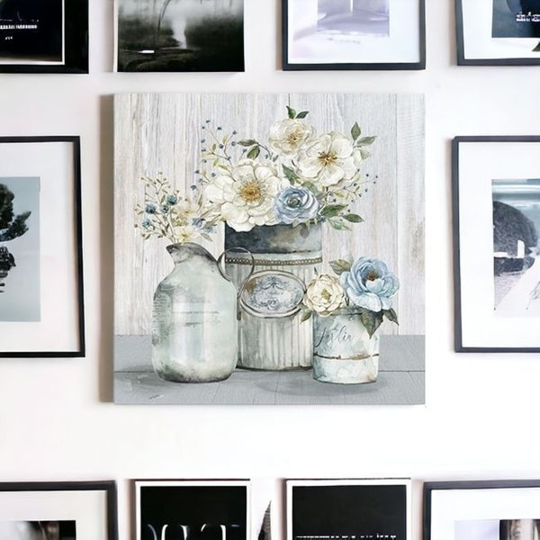 HomeRoots Rustic Grey Floral Canvas Print - Unframed Wall Art for Modern Farmhouse and Minimalist Spaces 30"x30" 398951