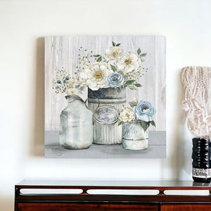 HomeRoots Rustic Grey Floral Canvas Print - Unframed Wall Art for Modern Farmhouse and Minimalist Spaces 30"x30" 398951