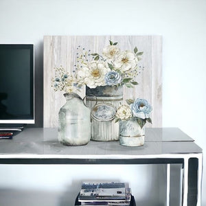 HomeRoots Rustic Grey Floral Canvas Print - Unframed Wall Art for Modern Farmhouse and Minimalist Spaces 30"x30" 398951