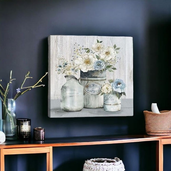 HomeRoots Rustic Grey Floral Canvas Print - Unframed Wall Art for Modern Farmhouse and Minimalist Spaces 40"x40" 398952