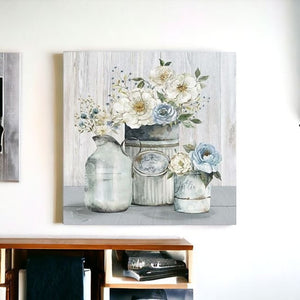 HomeRoots Rustic Grey Floral Canvas Print - Unframed Wall Art for Modern Farmhouse and Minimalist Spaces 40"x40" 398952