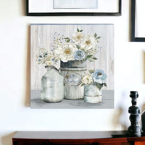 HomeRoots Rustic Grey Floral Canvas Print - Unframed Wall Art for Modern Farmhouse and Minimalist Spaces 40"x40" 398952