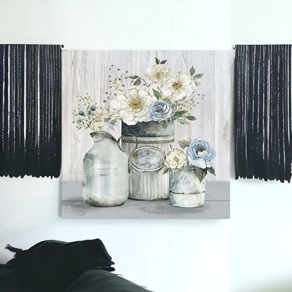 HomeRoots Rustic Grey Floral Canvas Print - Unframed Wall Art for Modern Farmhouse and Minimalist Spaces 40"x40" 398952