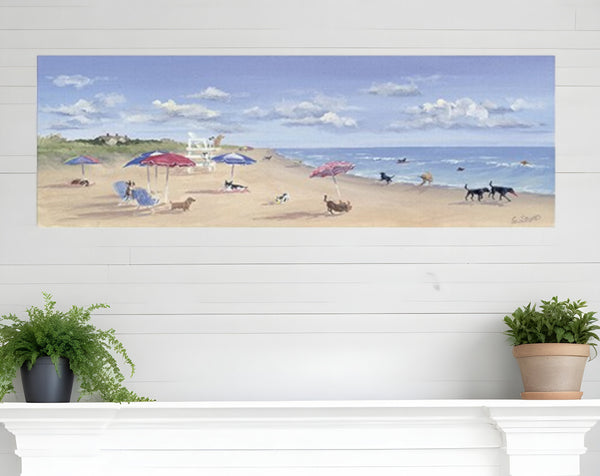 Homeroots 10" X 30" Dogs Rule The Beach Canvas Unframed Wall Art  Polyester 398953