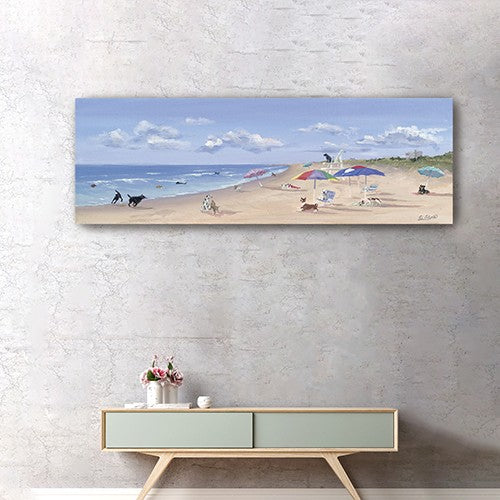 Homeroots Small Dogs Playing At The Beach Canvas Wall Art  Polyester 398955