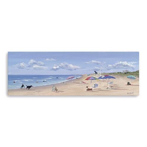 Homeroots Large Dogs Playing At The Beach Canvas Wall Art  Polyester 398956