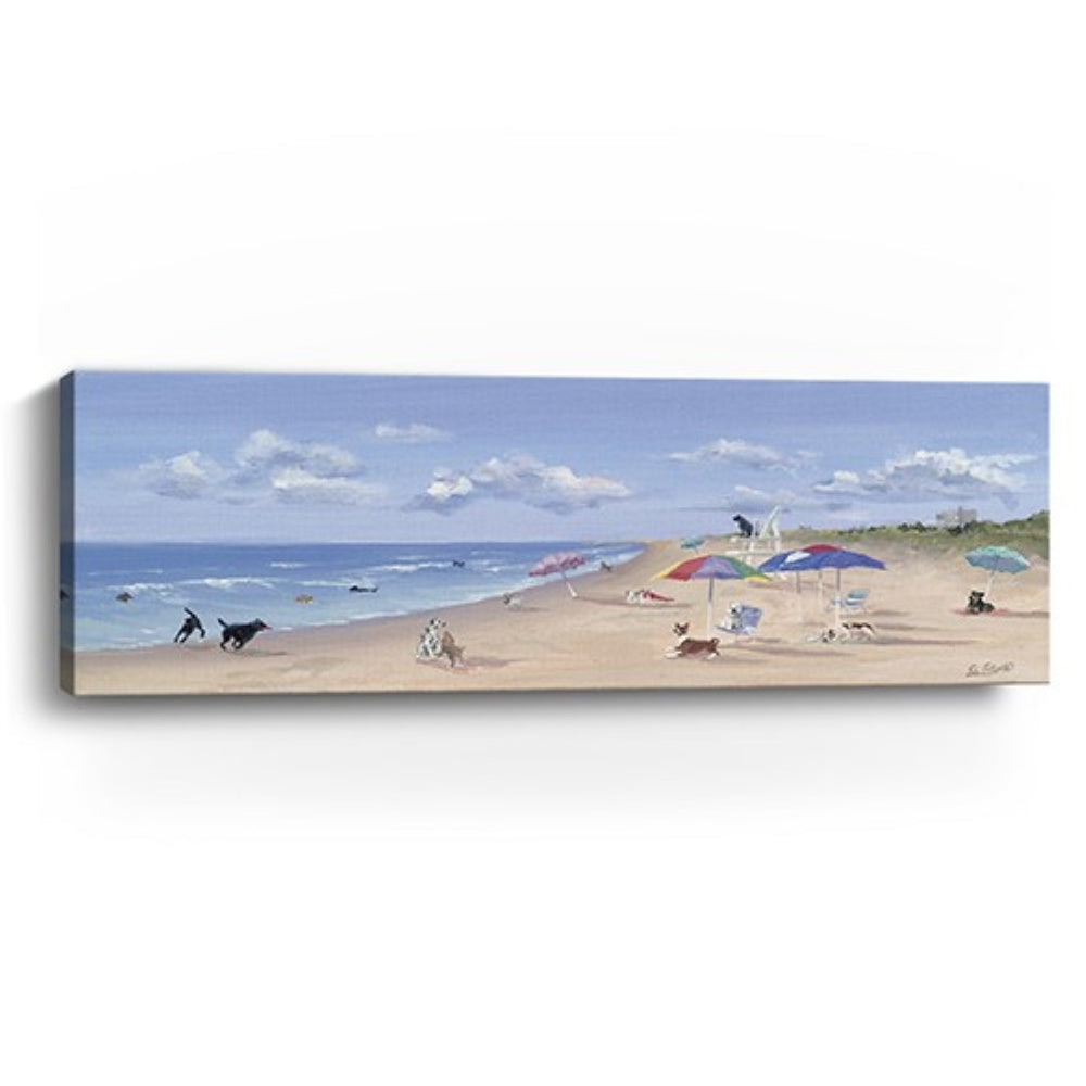 HomeRoots Large Dogs Canvas Wall Art - Vibrant Beach Scene, Perfect for Living Rooms and Coastal Decor 20"x60" 398956