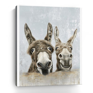 Homeroots Cute Donkeys Canvas Unframed Print Wall Art  Polyester 398960