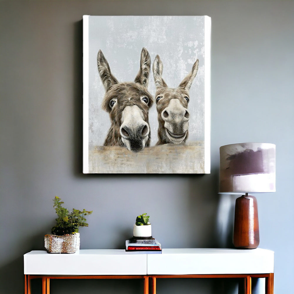Homeroots Cute Donkeys Canvas Unframed Print Wall Art  Polyester 398960