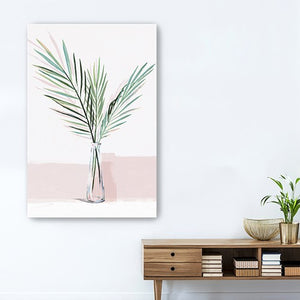 Homeroots Pretty Green Foliage Pink Unframed Print Wall Art  Polyester 398975