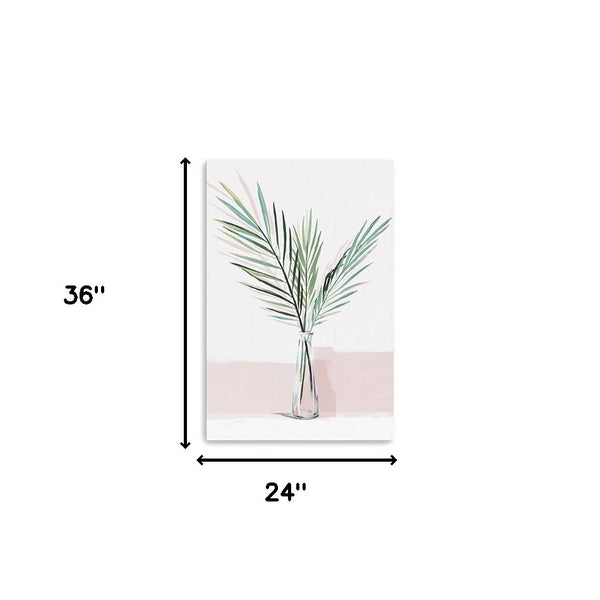 Homeroots Pretty Green Foliage Pink Unframed Print Wall Art  Polyester 398975