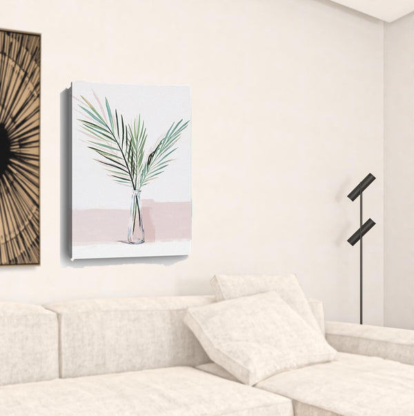 Homeroots Pretty Green Foliage Pink Unframed Print Wall Art  Polyester 398975