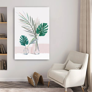 Homeroots Pretty Green Foliage Leaves Pink Unframed Print Wall Art  Polyester 398977
