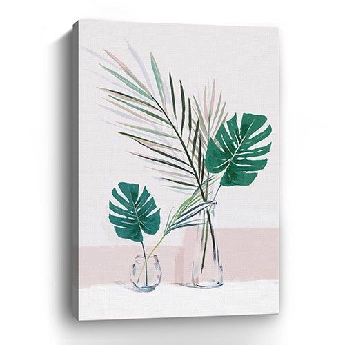 Homeroots Pretty Green Foliage Leaves Pink Unframed Print Wall Art  Polyester 398978