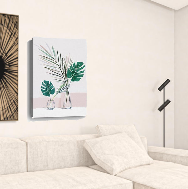 Homeroots Pretty Green Foliage Leaves Pink Unframed Print Wall Art  Polyester 398978