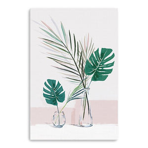 Homeroots Pretty Green Foliage Leaves Pink Unframed Print Wall Art  Polyester 398979