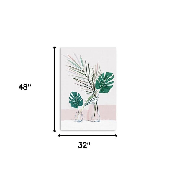 Homeroots Pretty Green Foliage Leaves Pink Unframed Print Wall Art  Polyester 398979