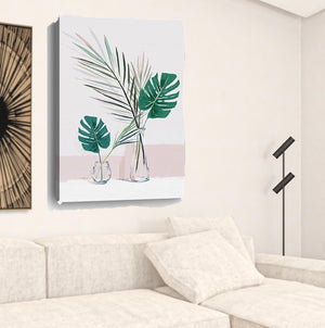 Homeroots Pretty Green Foliage Leaves Pink Unframed Print Wall Art  Polyester 398979