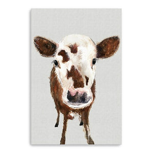 HomeRoots 24" Brown and White Baby Cow Face Canvas Wall Art - Modern Farmhouse Charm for Any Room Decor 16"x24" 398980
