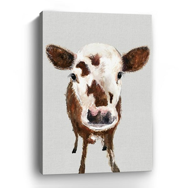 HomeRoots 24" Brown and White Baby Cow Face Canvas Wall Art - Modern Farmhouse Charm for Any Room Decor 16"x24" 398980