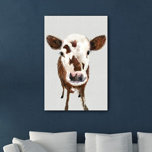 HomeRoots 24" Brown and White Baby Cow Face Canvas Wall Art - Modern Farmhouse Charm for Any Room Decor 24"x36" 398981