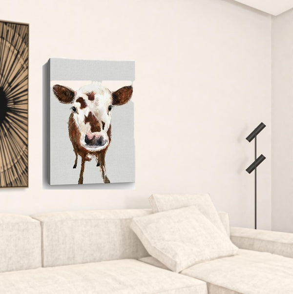 HomeRoots 24" Brown and White Baby Cow Face Canvas Wall Art - Modern Farmhouse Charm for Any Room Decor 24"x36" 398981