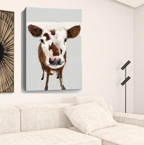 HomeRoots 24" Brown and White Baby Cow Face Canvas Wall Art - Modern Farmhouse Charm for Any Room Decor 32"x48" 398982