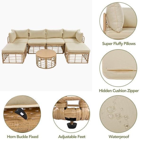 English Elm Go Modular 7 Piece Pe Rattan Patio Sectional with Cushions for Backyard Entertaining N704G201233D