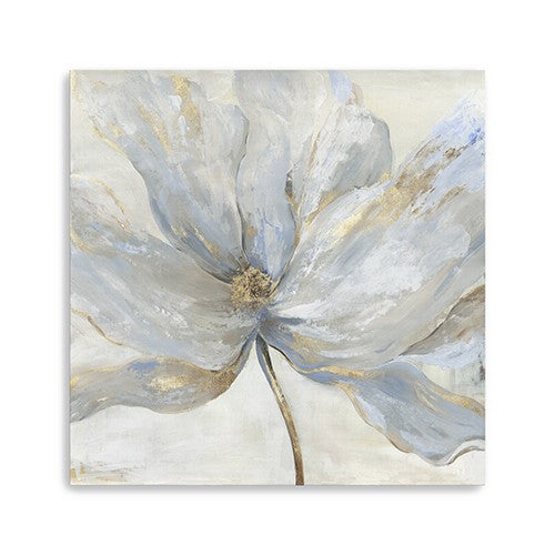 Homeroots Soft Blue And Grey Flower With Gold Details Unframed Print Wall Art  Polyester 398986