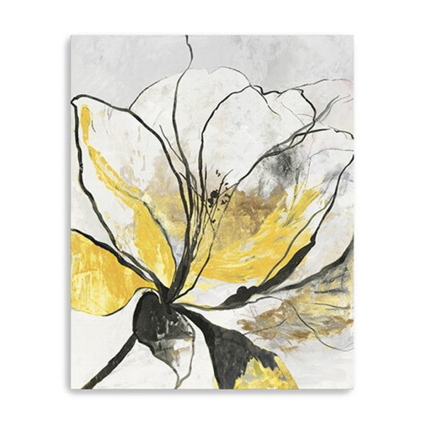 HomeRoots Modern Yellow and Black Floral Canvas Print - Striking Wall Art for Contemporary Décor and Style 24"x30" 398992