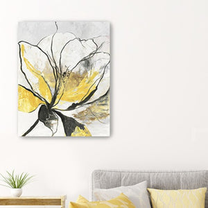 HomeRoots Modern Yellow and Black Floral Canvas Print - Striking Wall Art for Contemporary Décor and Style 24"x30" 398992