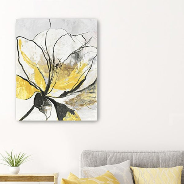 HomeRoots Modern Yellow and Black Floral Canvas Print - Striking Wall Art for Contemporary Décor and Style 24"x30" 398992