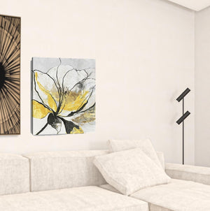 HomeRoots Modern Yellow and Black Floral Canvas Print - Striking Wall Art for Contemporary Décor and Style 24"x30" 398992