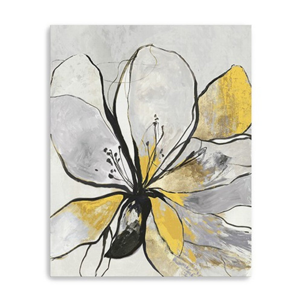 HomeRoots Modern Yellow and Black Floral Canvas Print - Striking Wall Art for Contemporary Home Decor 24"x30" 398994