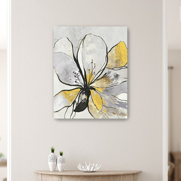 HomeRoots Modern Yellow and Black Floral Canvas Print - Striking Wall Art for Contemporary Home Decor 24"x30" 398994